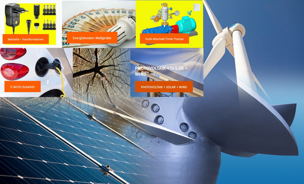Oberkategorie Energie, Unterkategorie Netzteile + Transformatoren,  Energiekosten-Meßgeräte , Funk-Abschalt-Timer Pumpe,  E-Auto-Zubehör , Photovoltaik + Solar + Wind