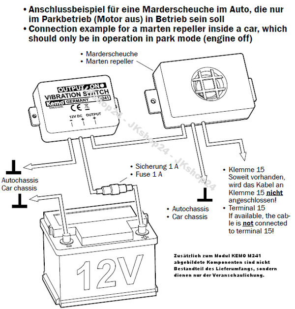 KEMO M241 Vibrationsschalter 12V/DC 1A z.b. für Marderabwehr, Pumpen, Motoren etc. vibration switch