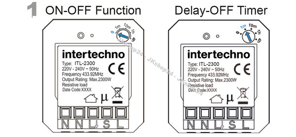 Funk-Lichtschalter-Set Modul+Mini-Handsender - optional mit Timer-Abschaltung -Intertechno IT-SET-97