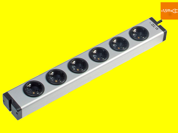 Aluminium-Steckdosen-Leiste 6-fach Universal-Verteiler mit 1,5m-Leitung | Bodo Ehmann 0600x00062031
