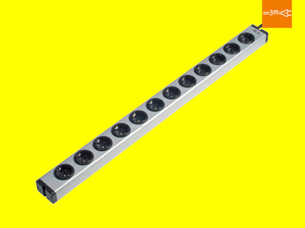 Aluminium-Steckdosen-Leiste 12-fach Universal-Verteiler mit 3,0 m-Leitung | Bodo Ehmann 0600x0012033