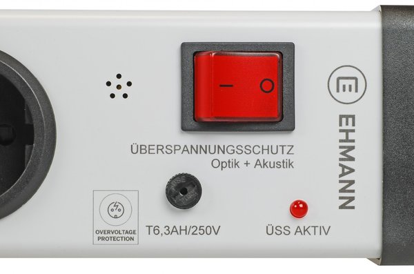 Überspannungsschutz Kunststoff-Steckdosenleiste 5-fach ÜSS+Haupt-Schalter| Bodo Ehmann 0206x00052031