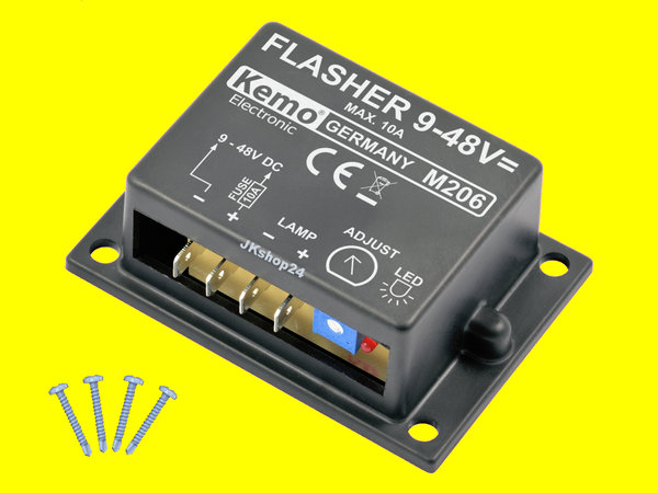 KEMO M206 LED-/Lampen-Blinker Blinkgeber 9-48 V/DC max. 10A Blinkfolge einstellbar 0,15 - 7 Sekunden