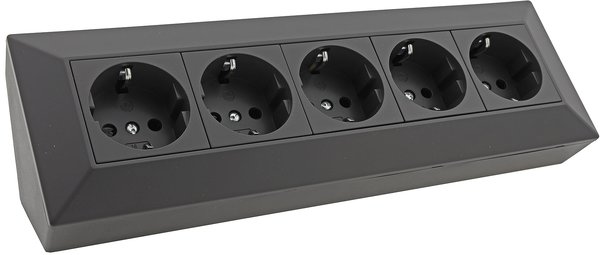 5-fach Steckdosenblock, schwarz , 250 V/AC 16A, Eckmontage Aufbaumontage Steckdosenleiste, 23643
