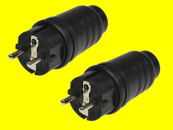2 x Schutzkontakt-Gummistecker wetterfest Ersatz für defekte Stecker an Kabeln, 250V/16A, IP44|22352