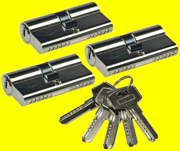 3 Sicherheits-Türschloss-Zylinder mit Gefahren-Schließfunktion 60 mm +5 Schlüssel ,Chilitec, 23709