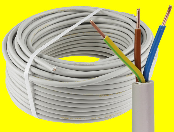 Stromleitung 50m-Ring Installation-Kabel Innenraum NYM-J 3G2,5mm² isoliert f. trocken+feucht+nass
