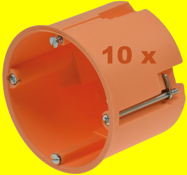 Hohlwanddose Ø 68 x 61 mm orange, inkl. Geräteschrauben, 10-er-Vorratspack, Norm-Dose, Installation