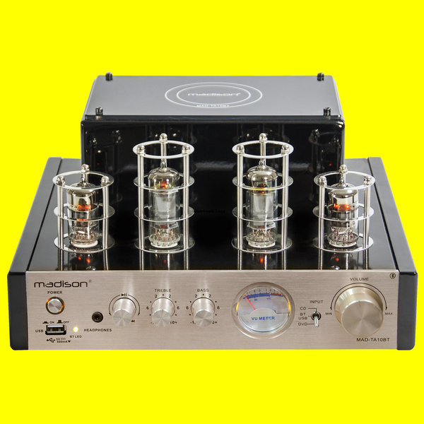 Röhrenverstärker MAD-TA10BT Stereo 2 x 25W RMS, mit BT,CD,DVD,Line-Eingang, im Retro-Look m. Vumeter